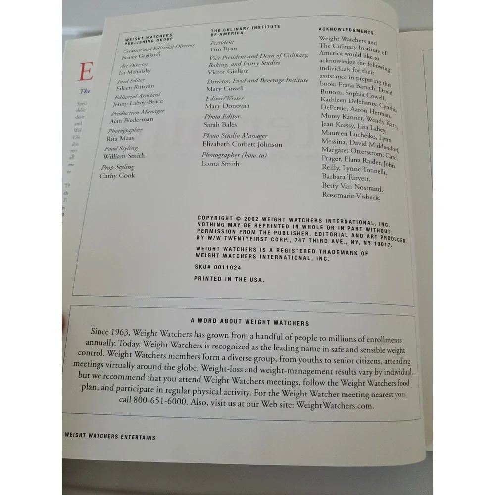 Weight Watchers Entertains Culinary Institute of America Cookbook Hardcover